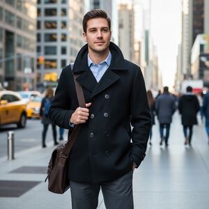 Calvin Klein Men's Elegant Black Peacoat Men Size Large